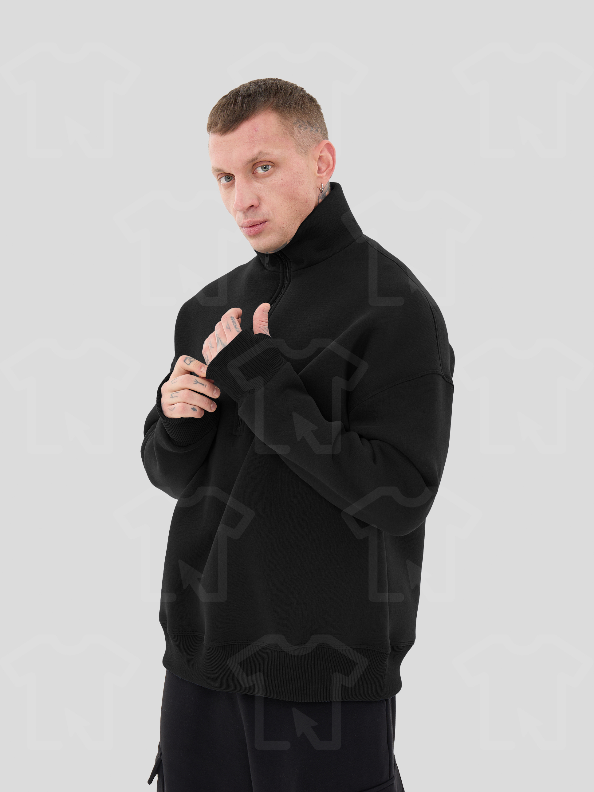 Свитшот Oversize ZIP (на молнии) Премиум с начесом, цвет: черный