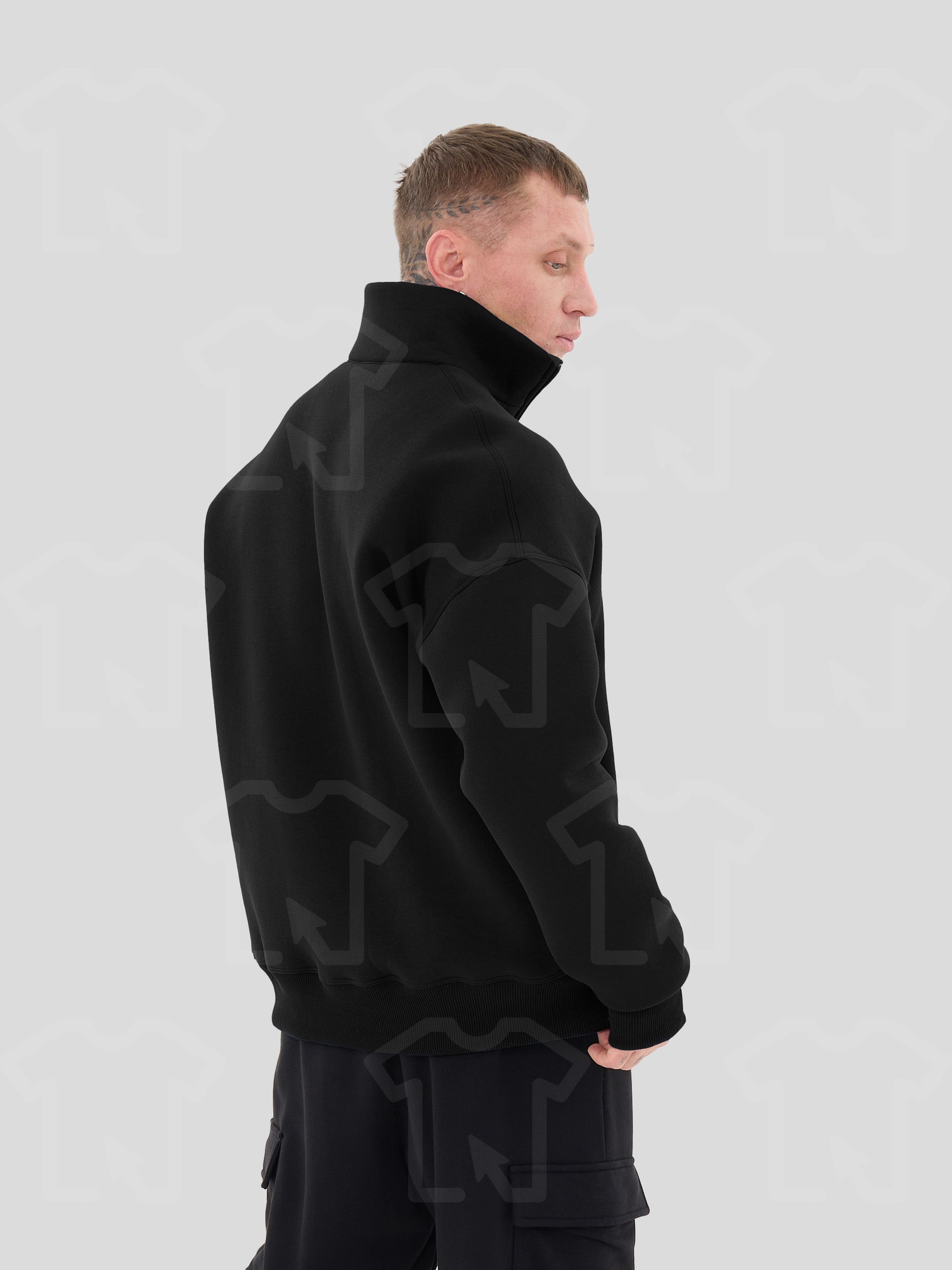 Свитшот Oversize ZIP (на молнии) Премиум с начесом, цвет: черный