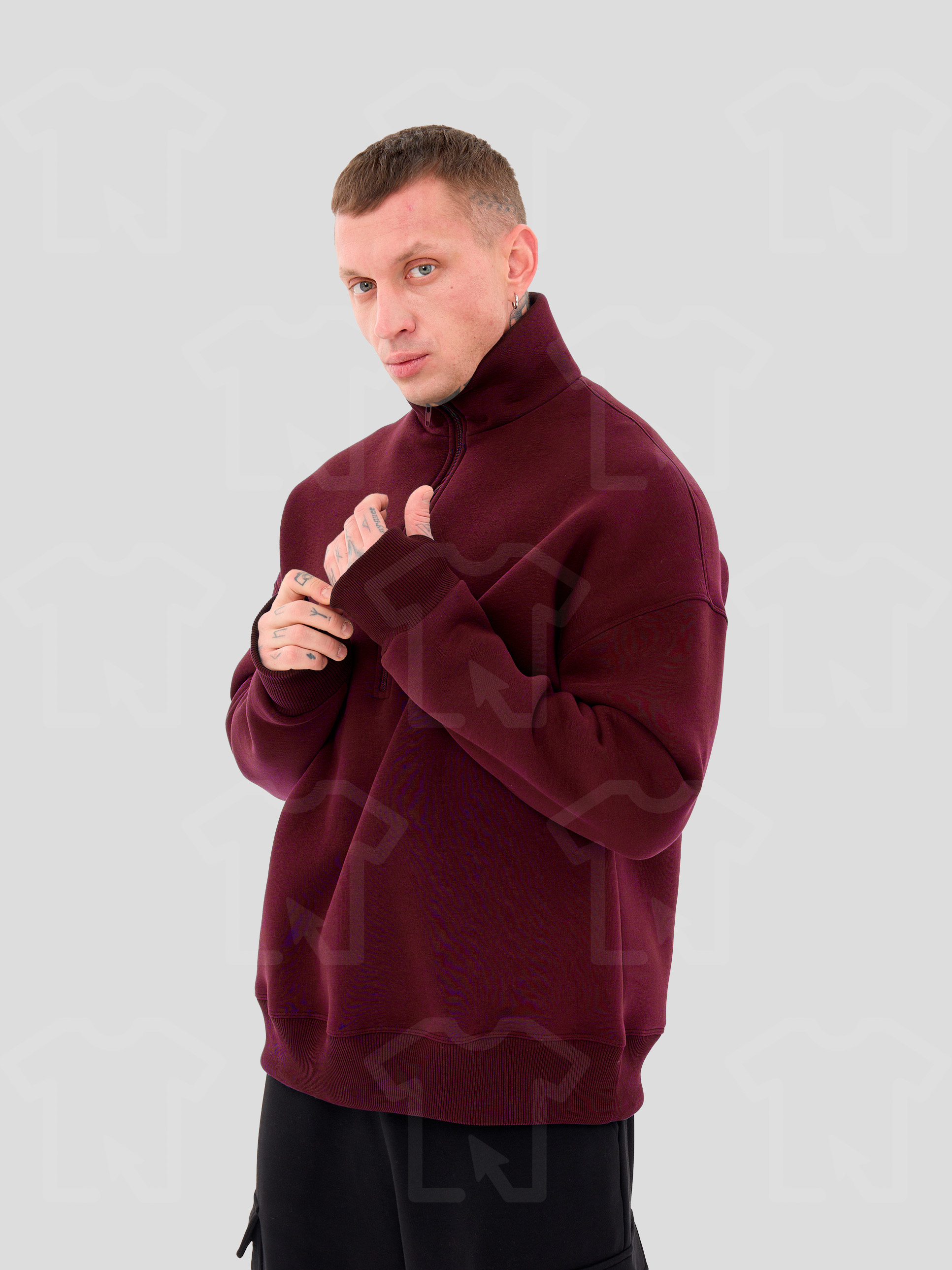 Свитшот Oversize ZIP (на молнии) Премиум с начесом, цвет: бордовый