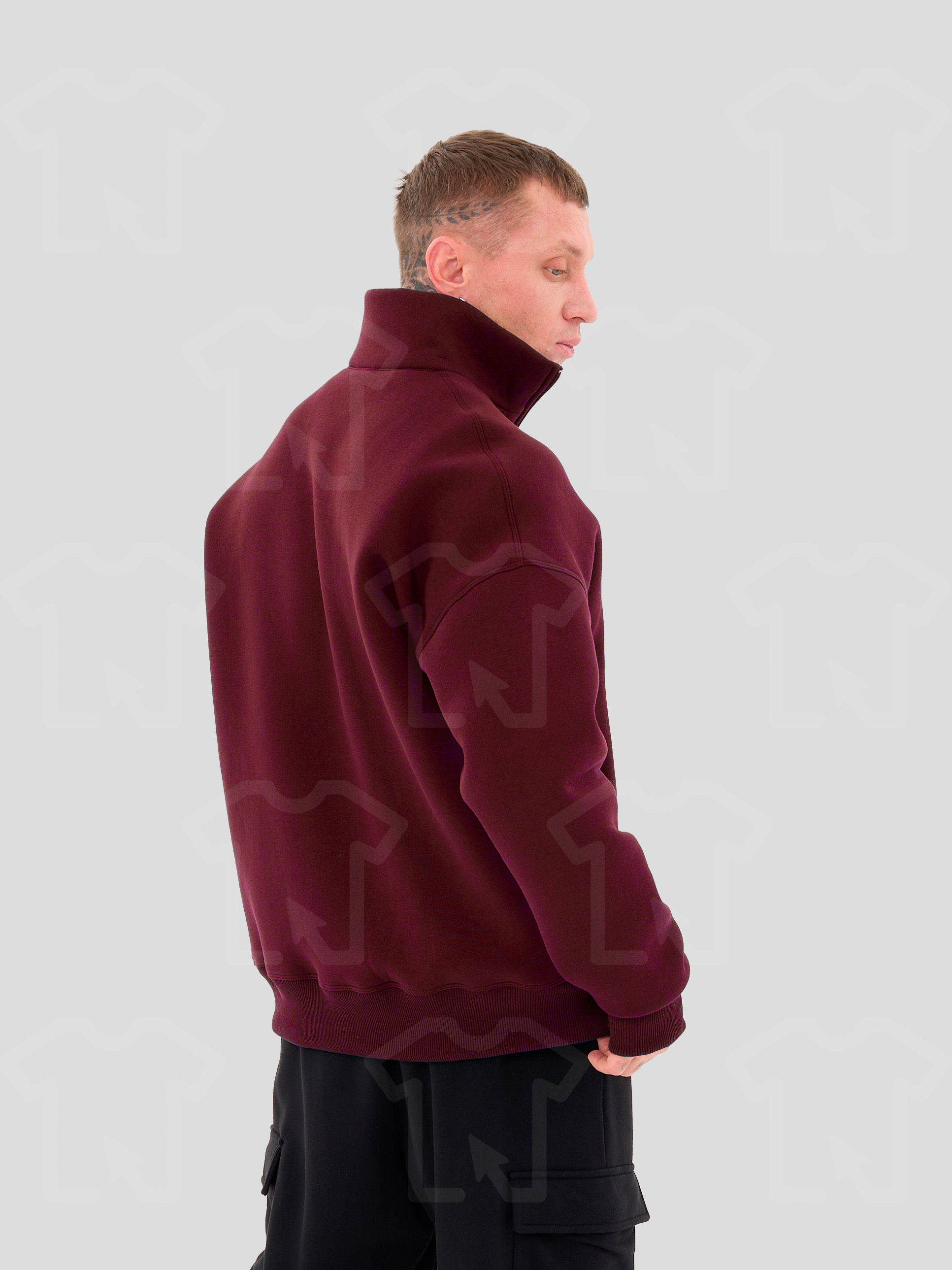 Свитшот Oversize ZIP (на молнии) Премиум с начесом, цвет: бордовый