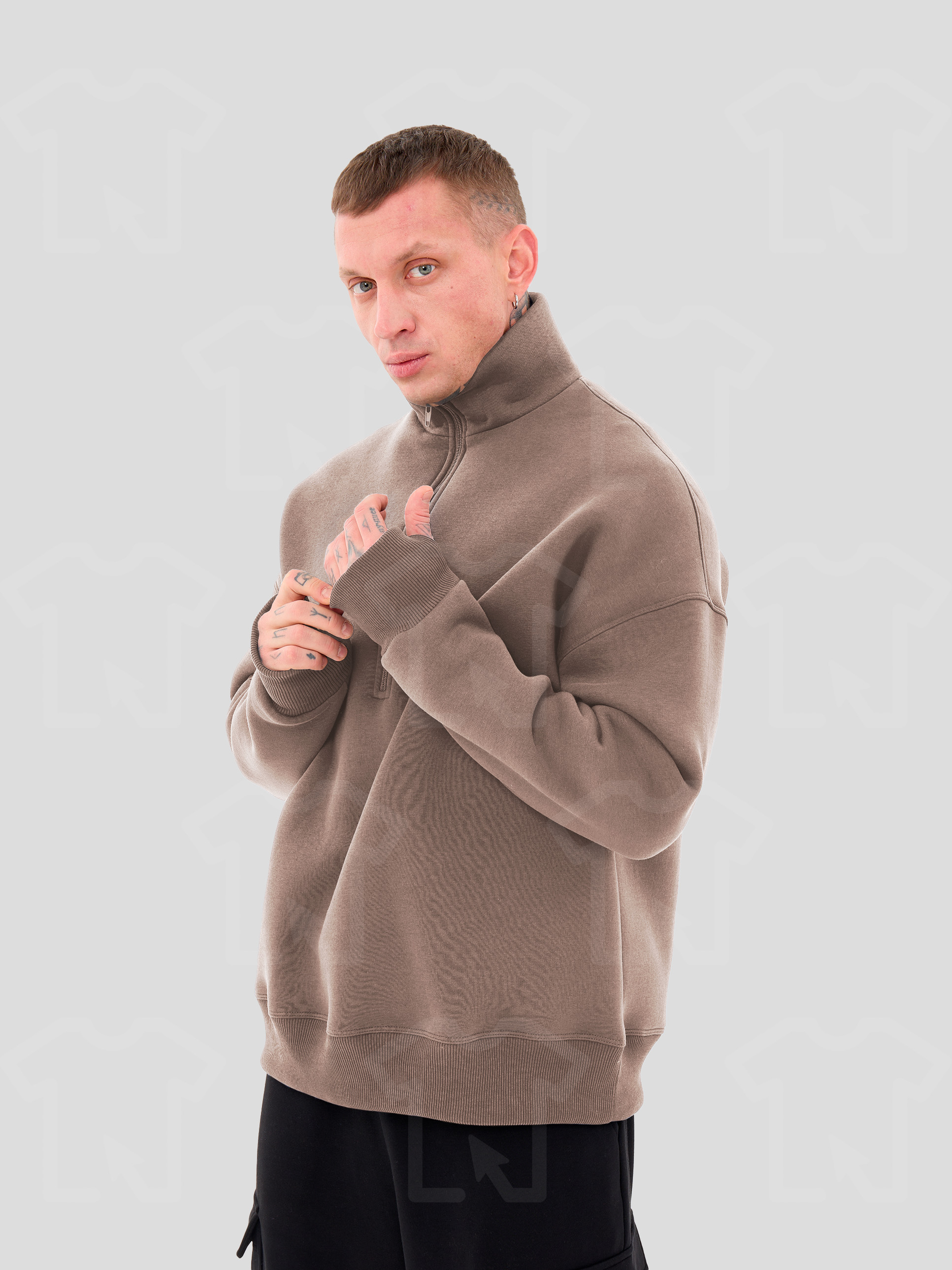 Свитшот Oversize ZIP (на молнии) Премиум с начесом, цвет: капучино