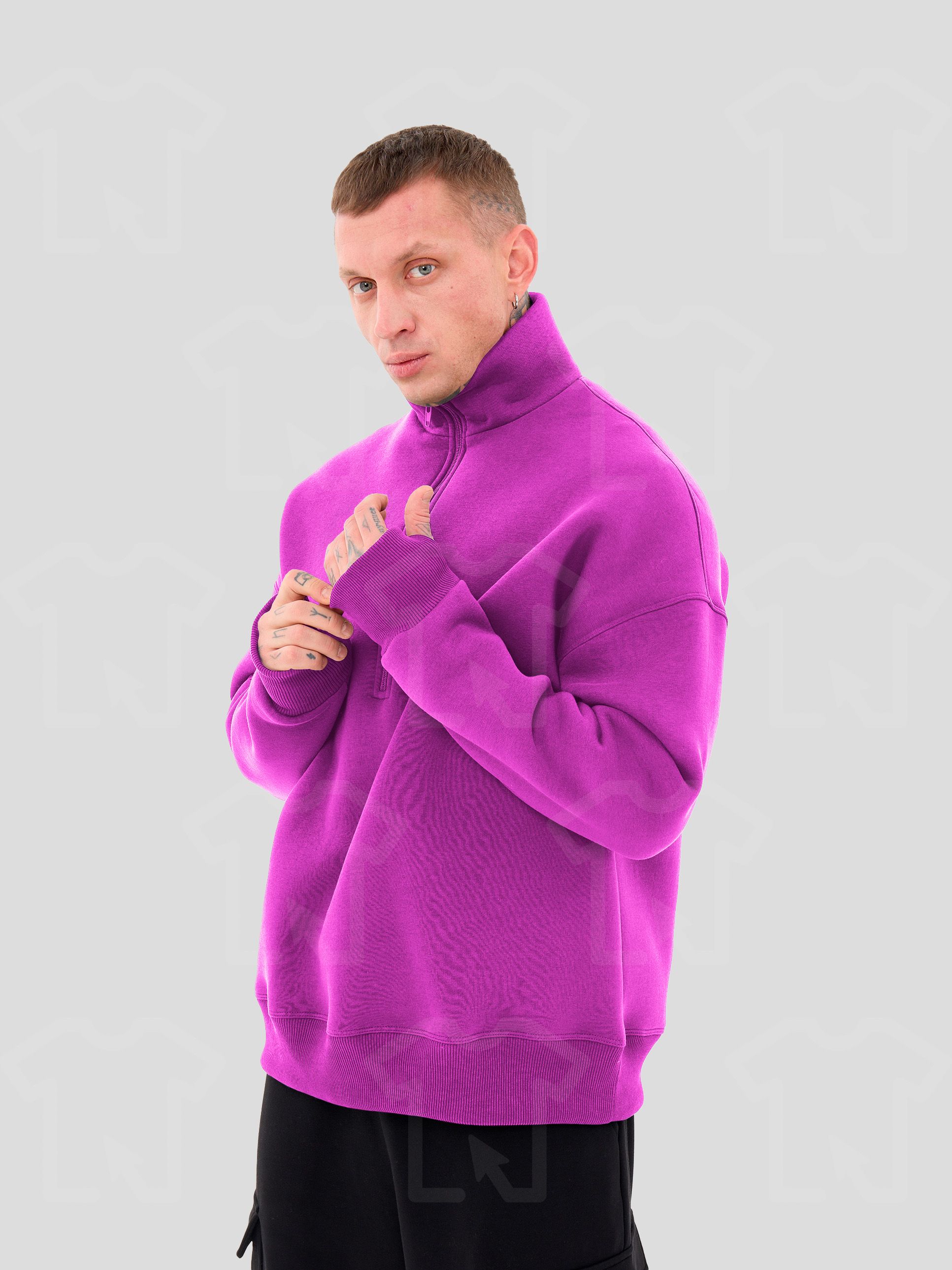 Свитшот Oversize ZIP (на молнии) Премиум с начесом, цвет: фуксия