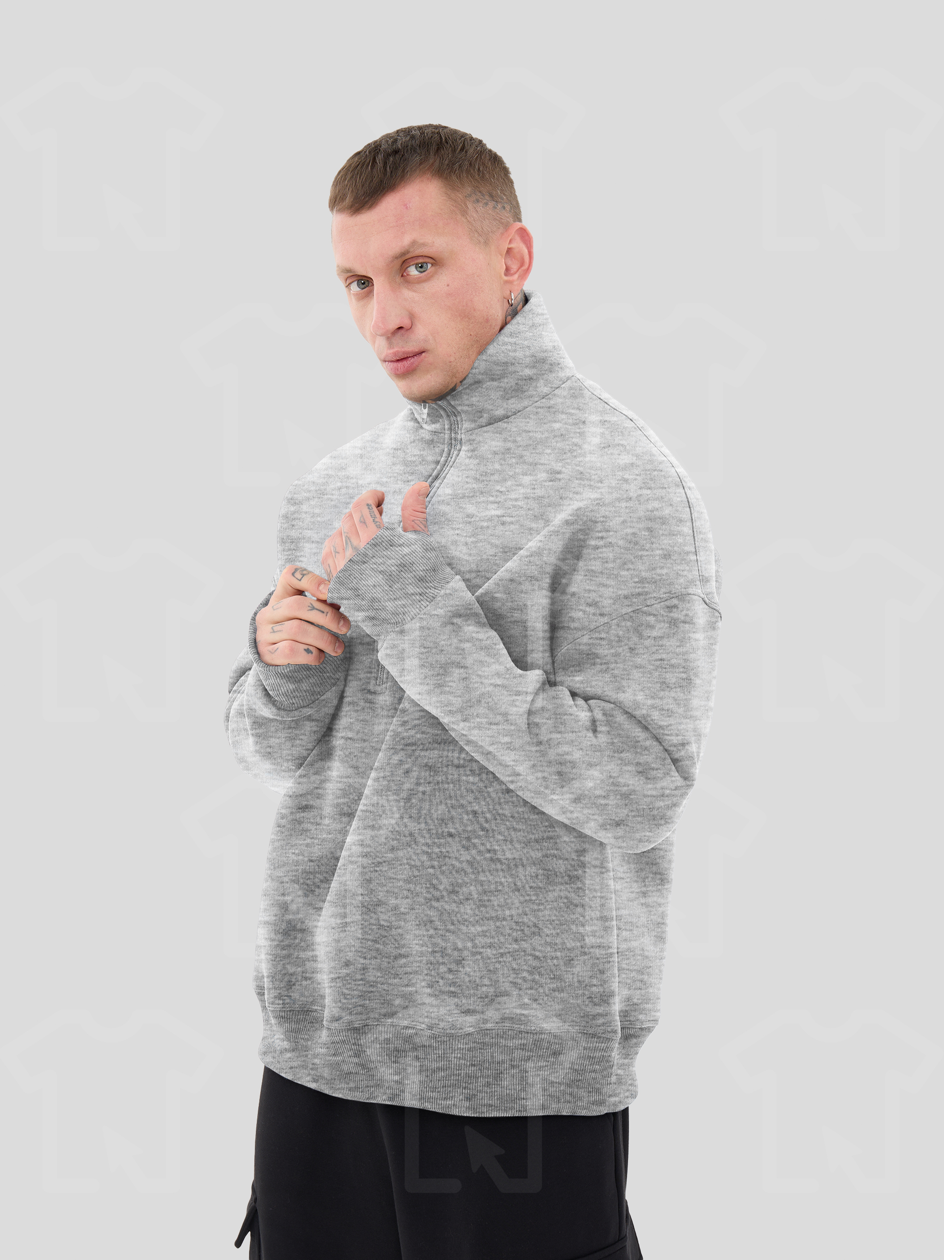 Свитшот Oversize ZIP (на молнии) Премиум с начесом, цвет: серый-меланж