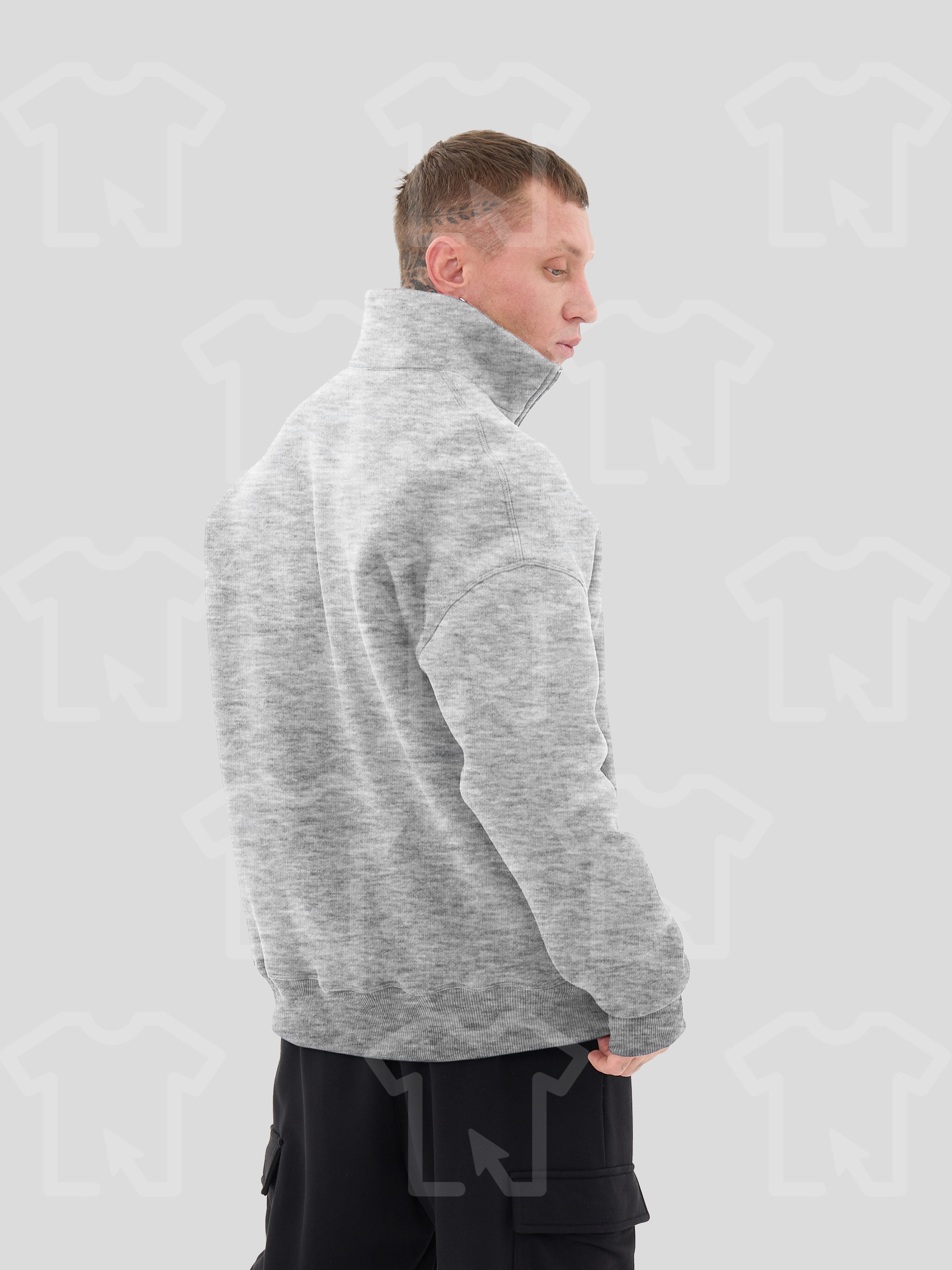 Свитшот Oversize ZIP (на молнии) Премиум с начесом, цвет: серый-меланж