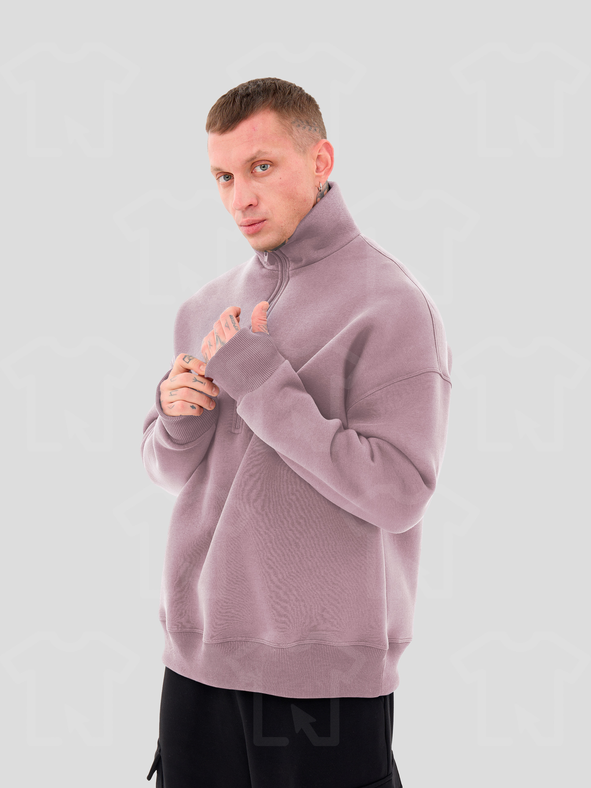 Свитшот Oversize ZIP (на молнии) Премиум с начесом, цвет: пыльная роза