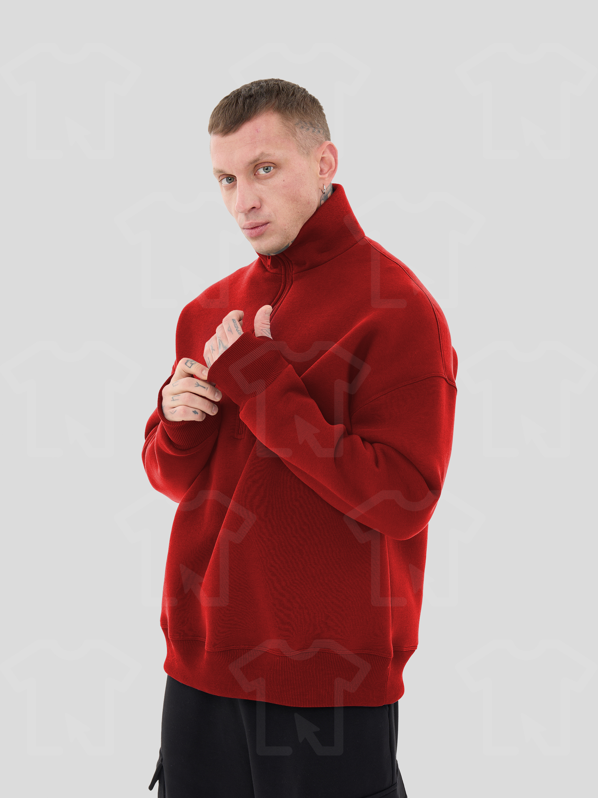 Свитшот Oversize ZIP (на молнии) Премиум с начесом, цвет: красный