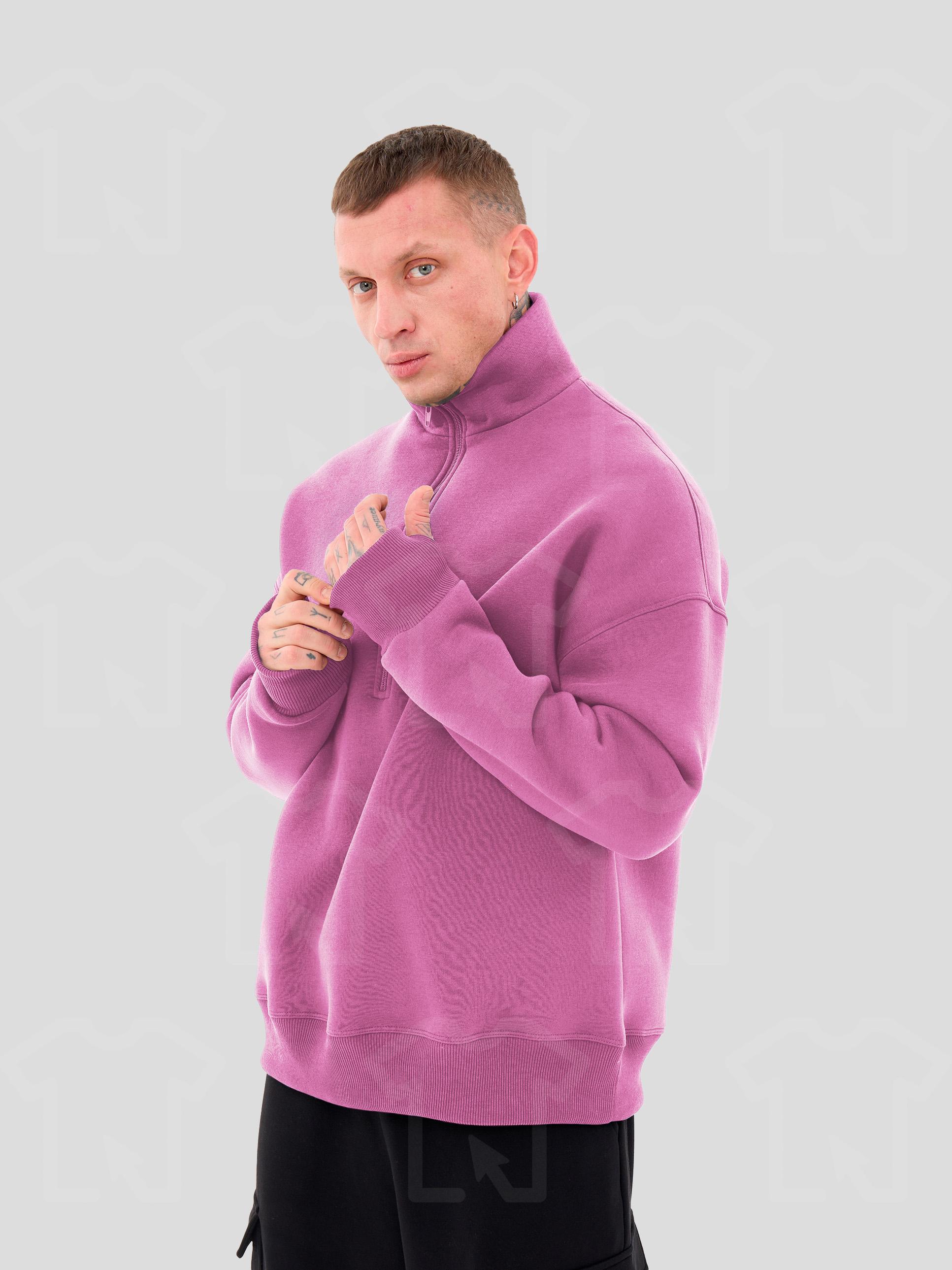 Свитшот Oversize ZIP (на молнии) Премиум с начесом, цвет: розовый