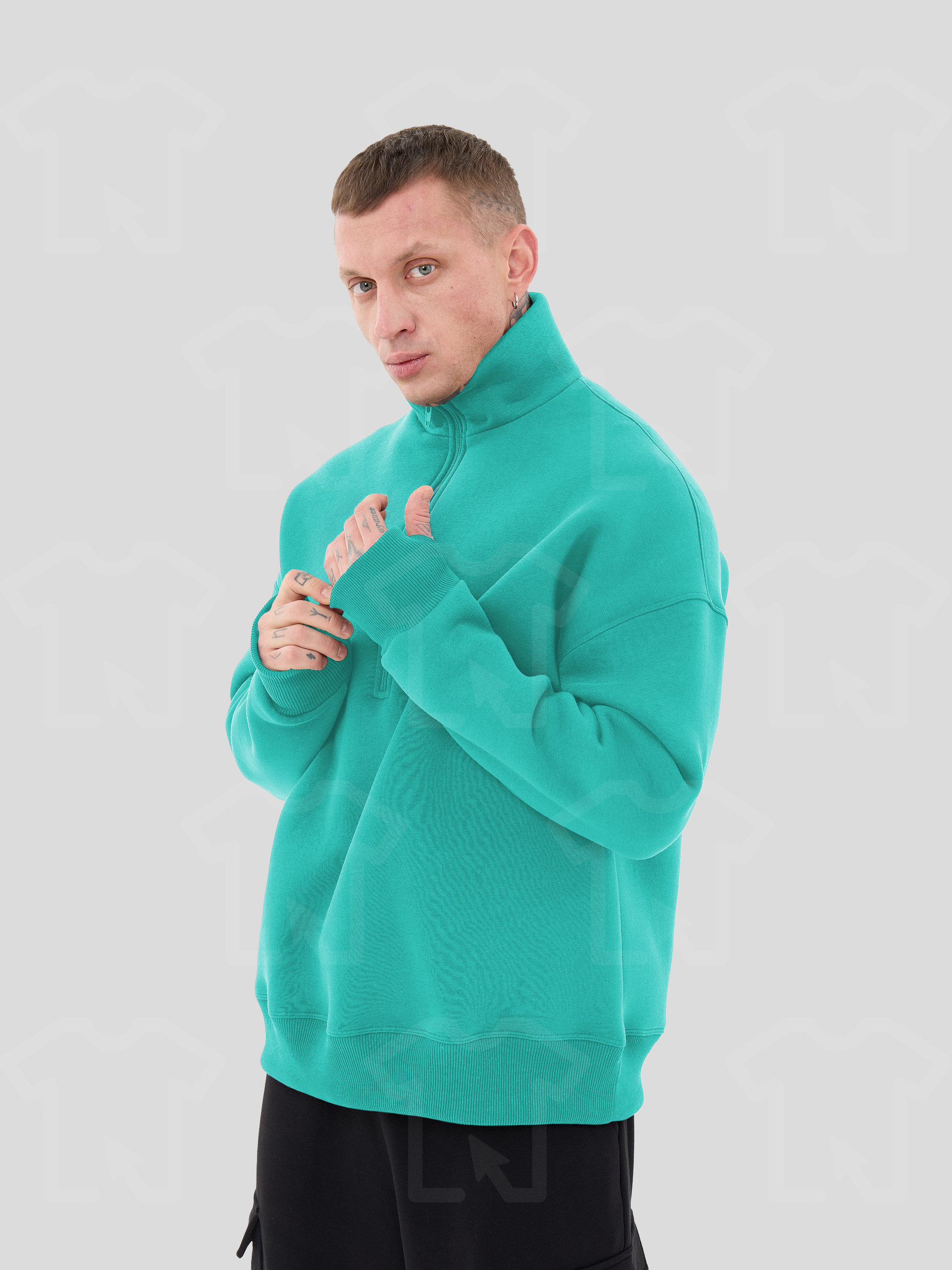 Свитшот Oversize ZIP (на молнии) Премиум с начесом, цвет: тиффани