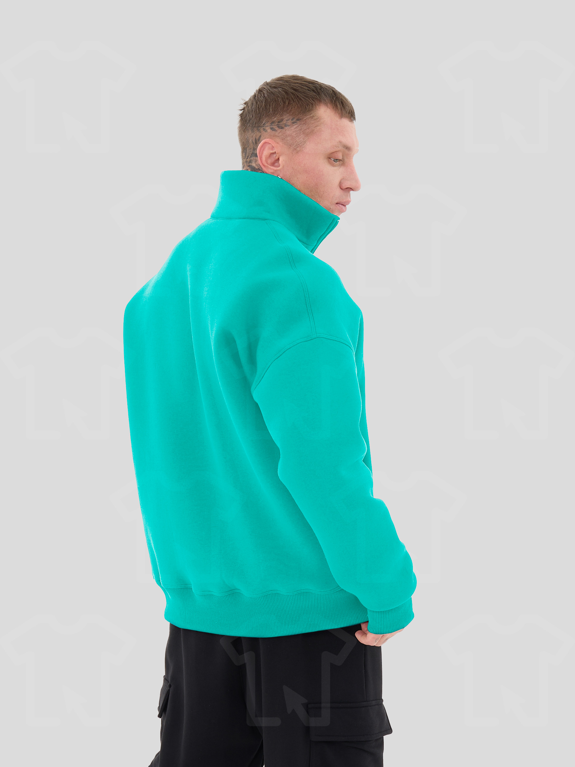 Свитшот Oversize ZIP (на молнии) Премиум с начесом, цвет: тиффани
