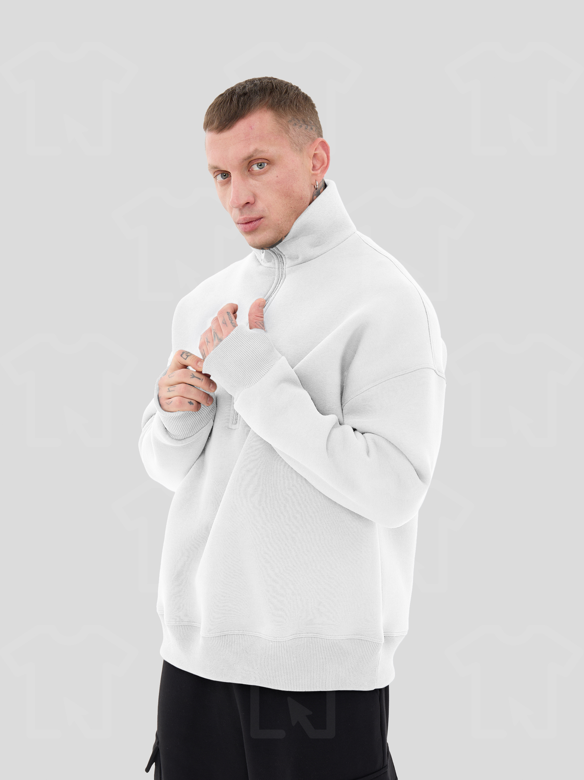 Свитшот Oversize ZIP (на молнии) Премиум с начесом, цвет: белый